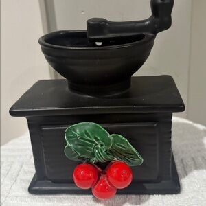 Vintage Dele California Art Black Ceramic Coffee Grinder Decor with Red Cherries